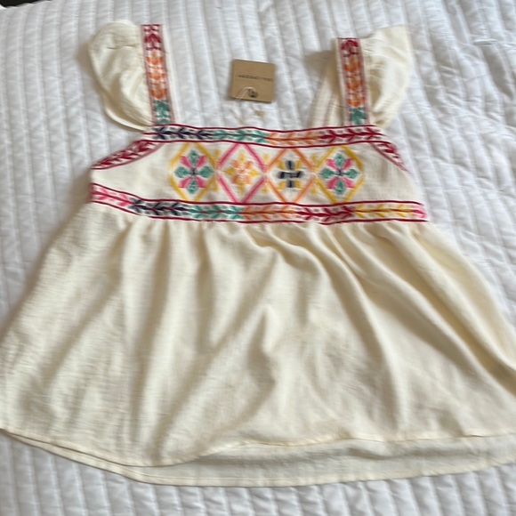 New With Tag Blu Pepper  Flutter Sleeve Square Neck Embroidered  Tank Top Size S - Picture 2 of 6